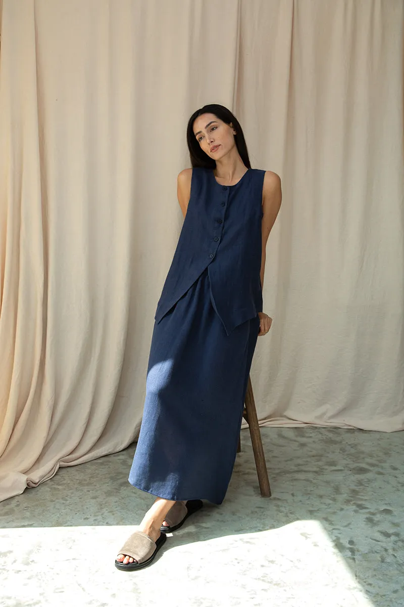 Olivia-May Linen Waistcoat in Midnight 2