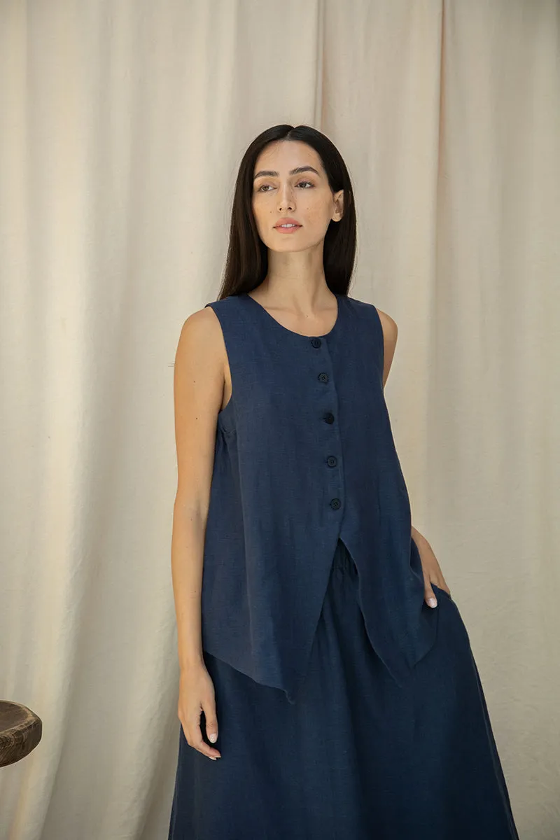 Olivia-May Linen Waistcoat in Midnight 4