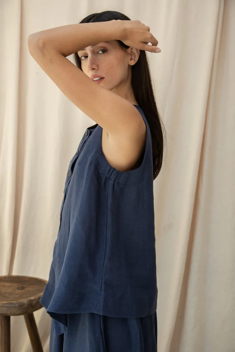 Olivia-May Linen Waistcoat in Midnight 5
