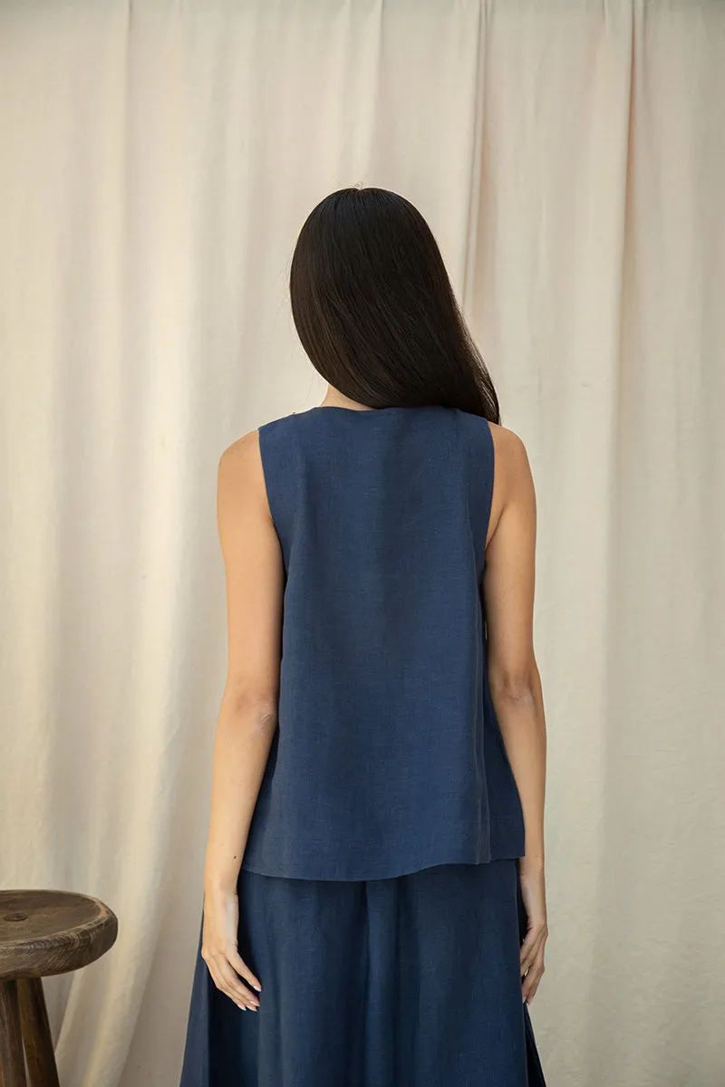 Olivia-May Linen Waistcoat in Midnight 6