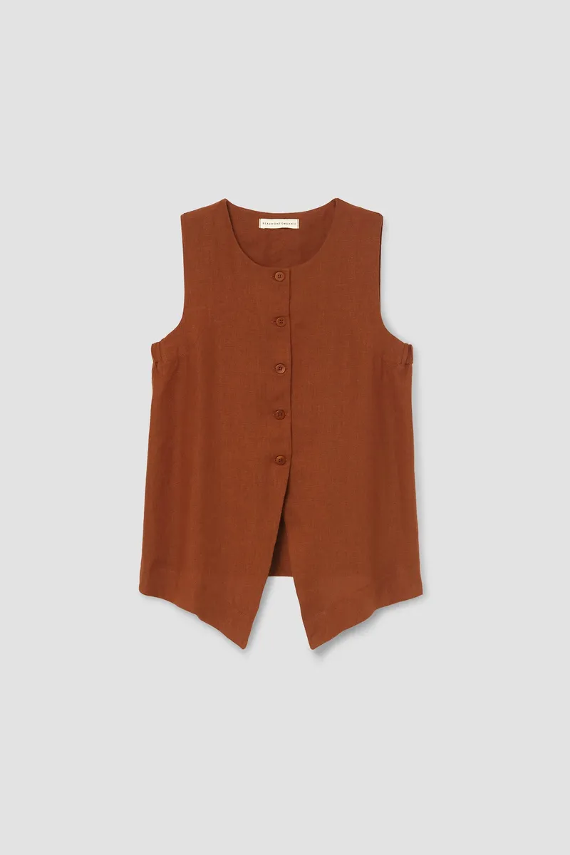 Olivia-May Linen Waistcoat in Russet