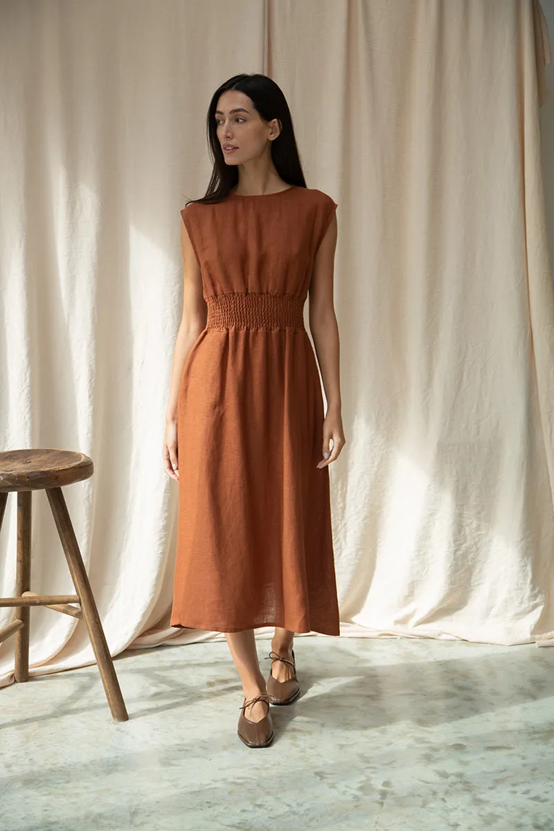 Ottillie-May Linen Dress in Russet 2