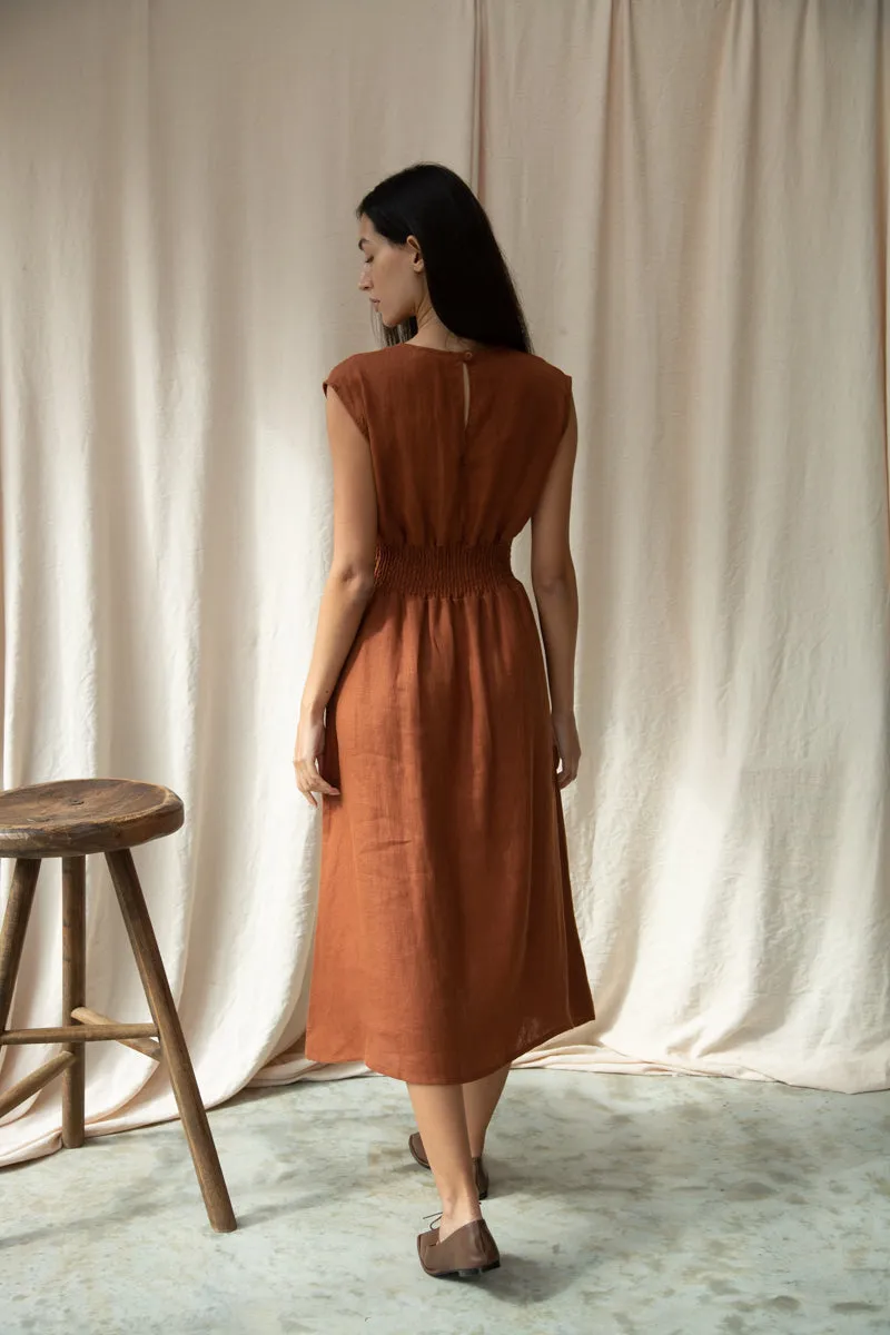 Ottillie-May Linen Dress in Russet 4