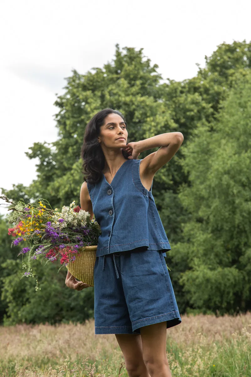 Paola-Leigh Organic Cotton Denim Shorts in Mid Blue XS Preloved 2