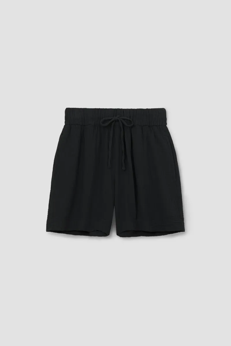 Paola Organic Cotton Cheesecloth Shorts in Black