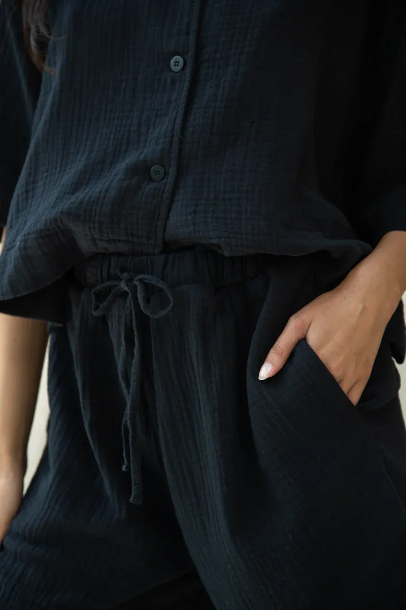 Paola Organic Cotton Cheesecloth Shorts in Black 5