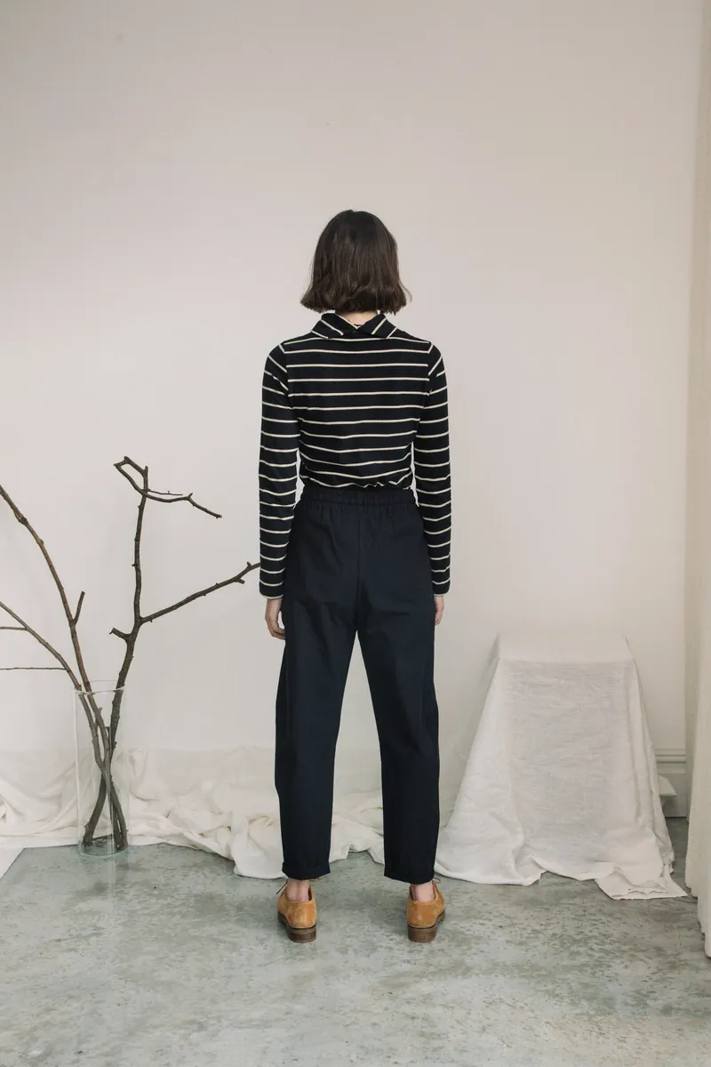 Pine-Sue Organic Cotton Stripe Jersey Top in Black and Sand 3