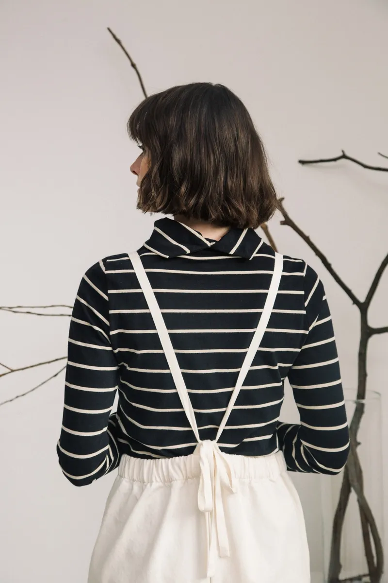 Pine-Sue Organic Cotton Stripe Jersey Top in Black and Sand 4