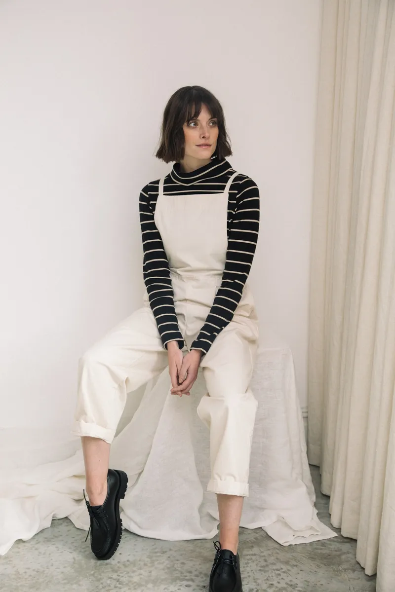 Pine-Sue Organic Cotton Stripe Jersey Top in Black and Sand 5