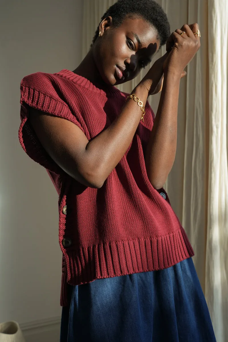 Piper Organic Cotton Knitted Vest in Bordeaux 3