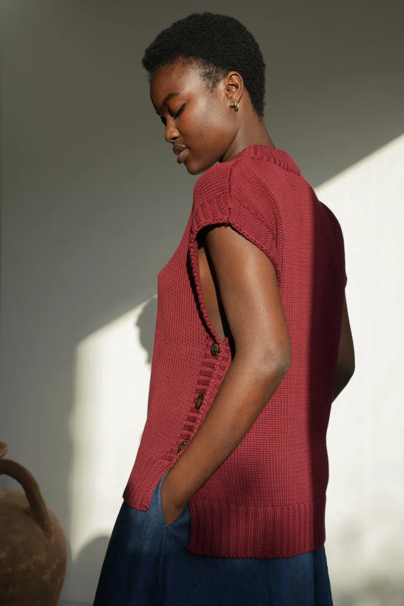 Piper Organic Cotton Knitted Vest in Bordeaux 5