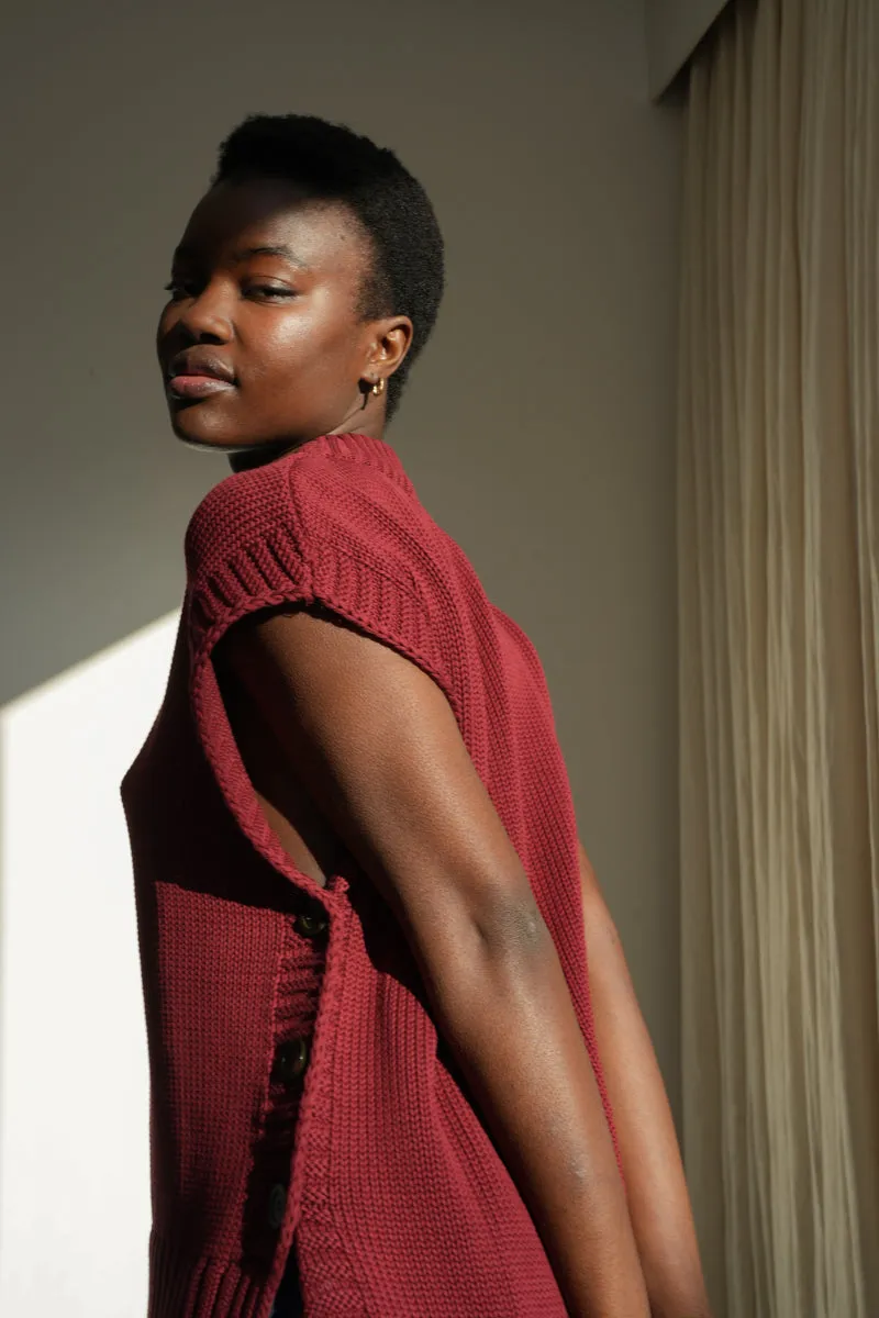 Piper Organic Cotton Knitted Vest in Bordeaux 6