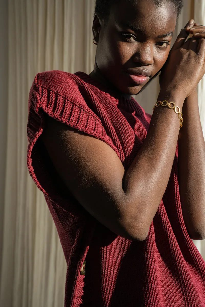 Piper Organic Cotton Knitted Vest in Bordeaux 7