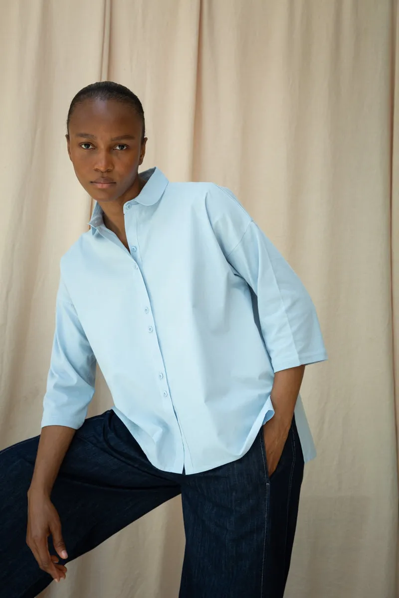 Reese Organic Cotton Jersey and Poplin Shirt in Powder Blue 2