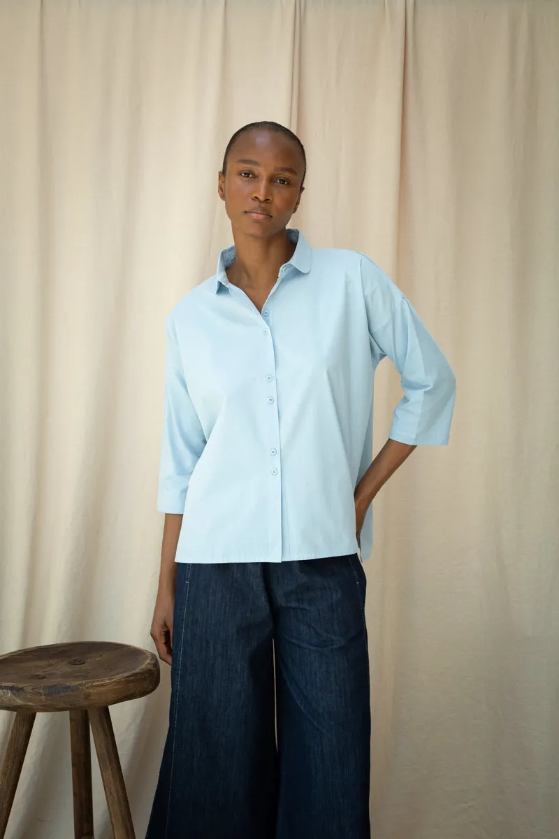 Reese Organic Cotton Jersey and Poplin Shirt in Powder Blue 3