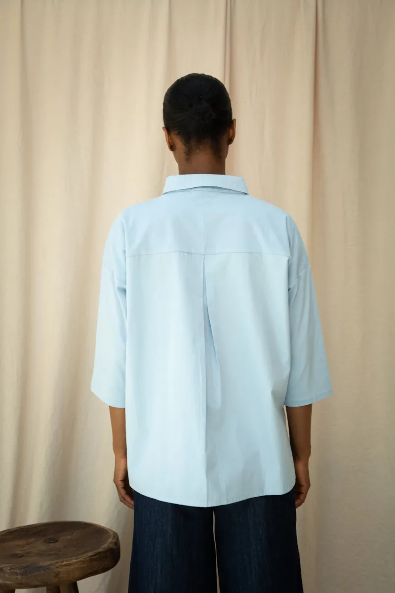 Reese Organic Cotton Jersey and Poplin Shirt in Powder Blue 4