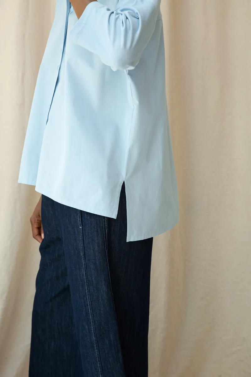 Reese Organic Cotton Jersey and Poplin Shirt in Powder Blue 5
