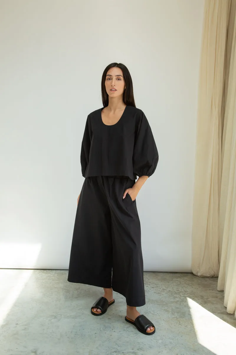 Renee Organic Cotton Poplin Top in Black 2