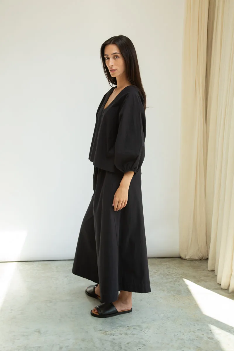 Renee Organic Cotton Poplin Top in Black 3