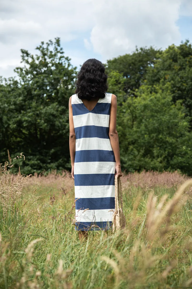Riva-Sue Organic Cotton Dress in Midnight and White Bold Stripe 3