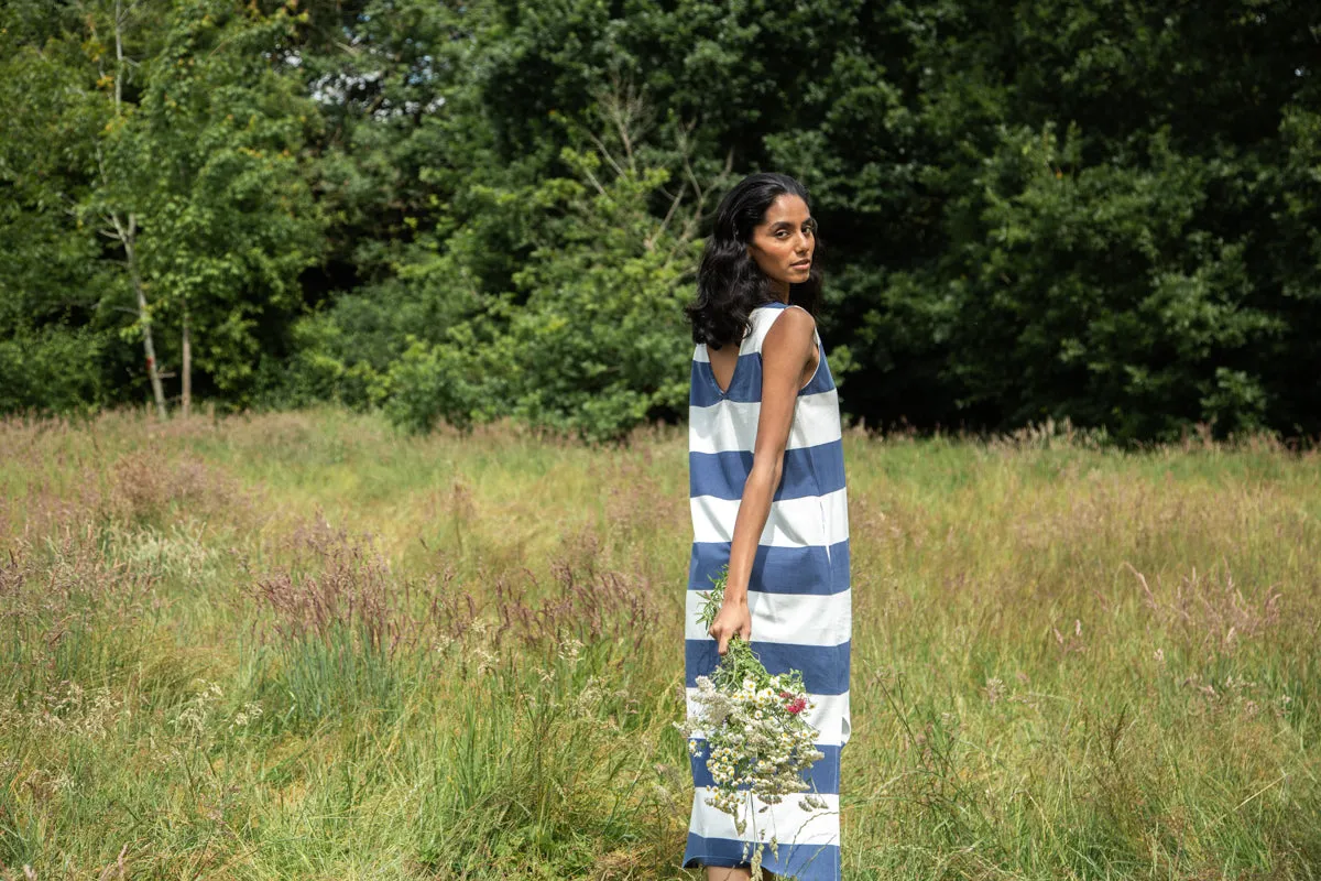 Riva-Sue Organic Cotton Dress in Midnight and White Bold Stripe 4