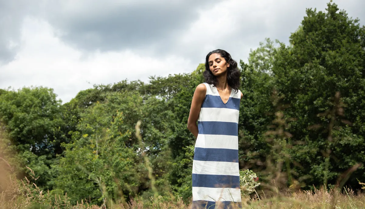 Riva-Sue Organic Cotton Dress in Midnight and White Bold Stripe 5