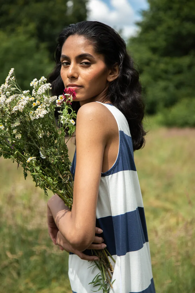 Riva-Sue Organic Cotton Dress in Midnight and White Bold Stripe 6