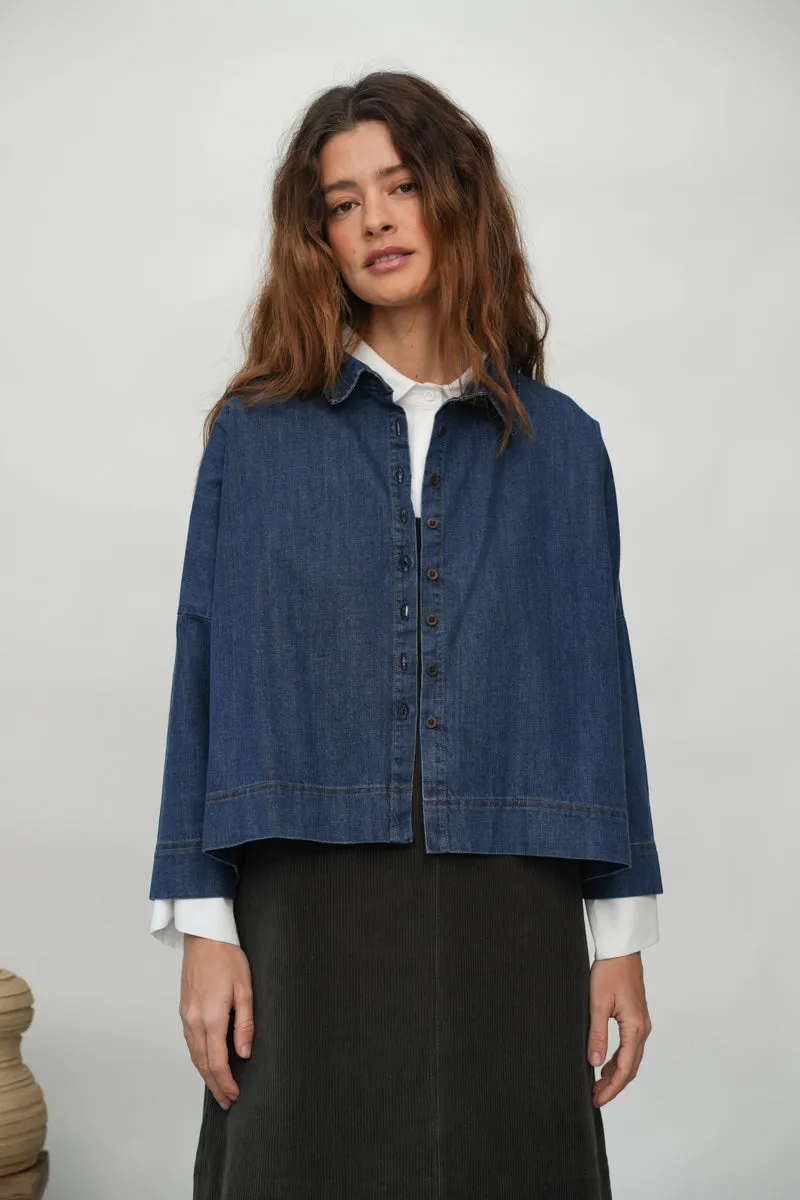 Sadie-Leigh Organic Cotton Denim Shirt in Mid blue 3
