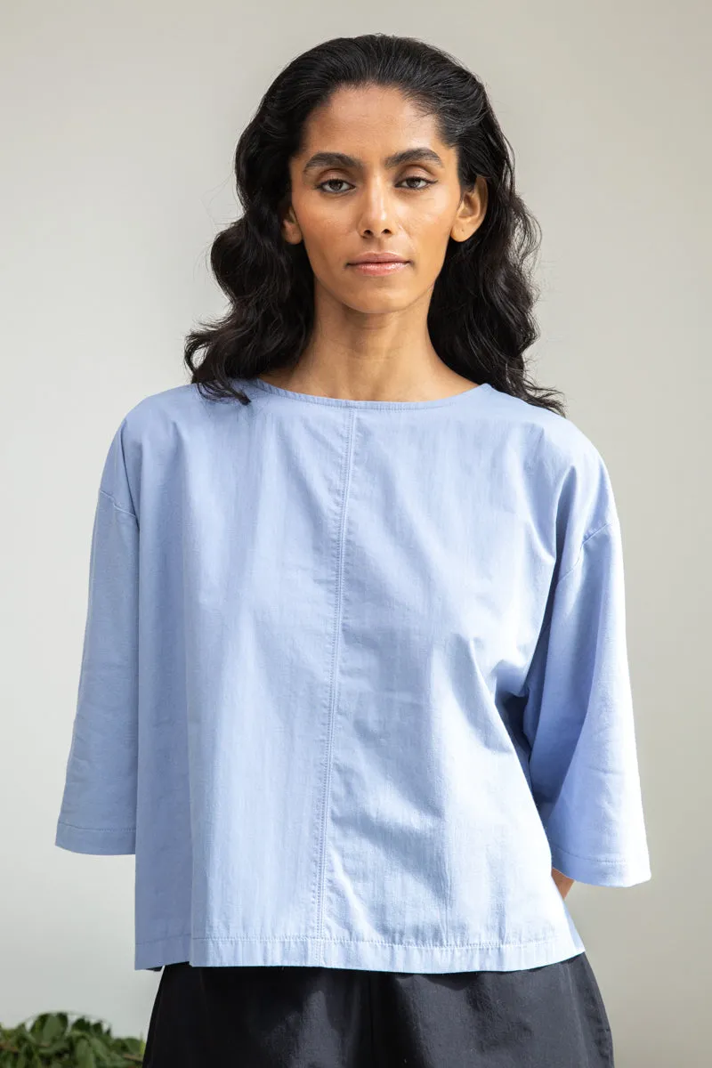 Shay Organic Cotton Top in Washed Blue 2