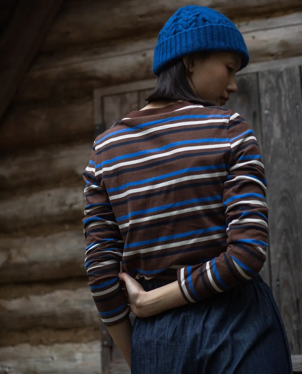 Shoba Jersey Stripe Top in Walnut and Cobalt Stripe 2