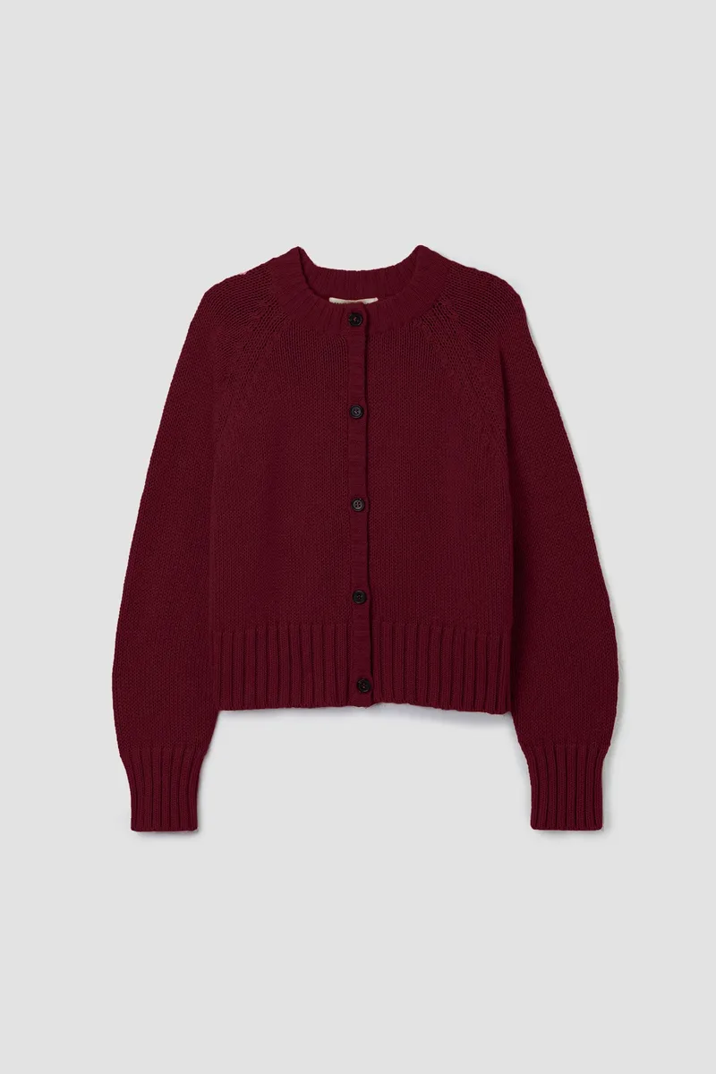 Sian Organic Cotton Knitted Cardigan in Bordeaux