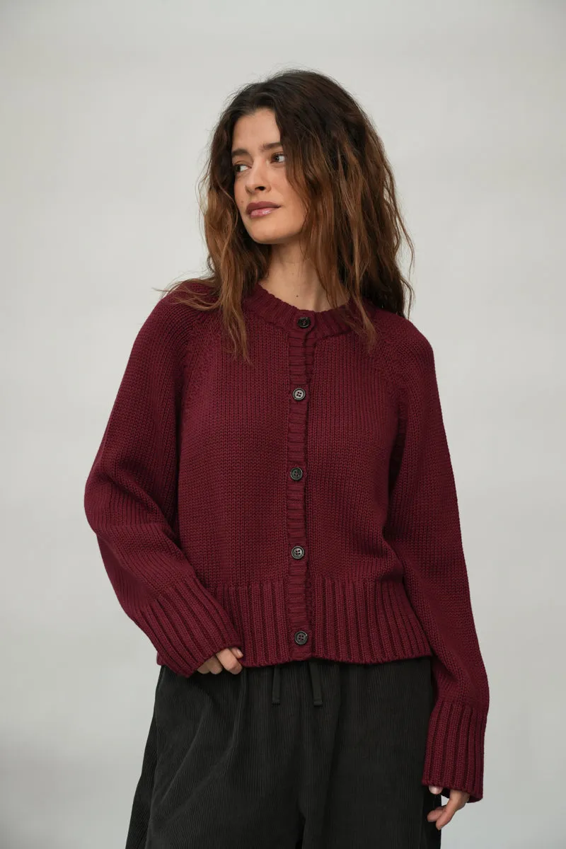 Sian Organic Cotton Knitted Cardigan in Bordeaux 3