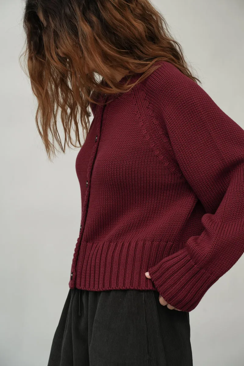 Sian Organic Cotton Knitted Cardigan in Bordeaux 4