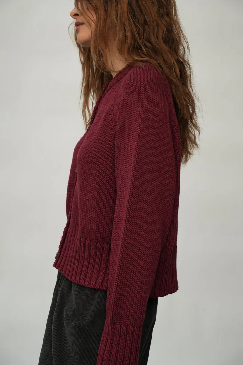 Sian Organic Cotton Knitted Cardigan in Bordeaux 5