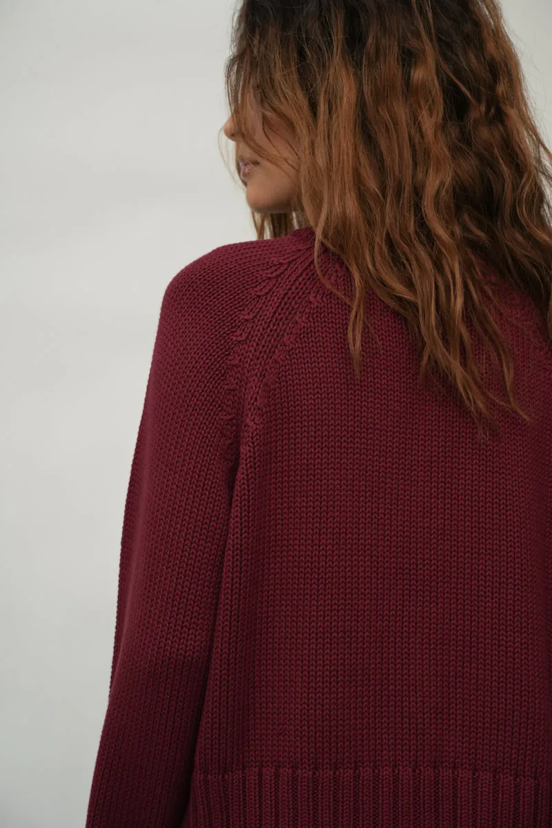 Sian Organic Cotton Knitted Cardigan in Bordeaux 6