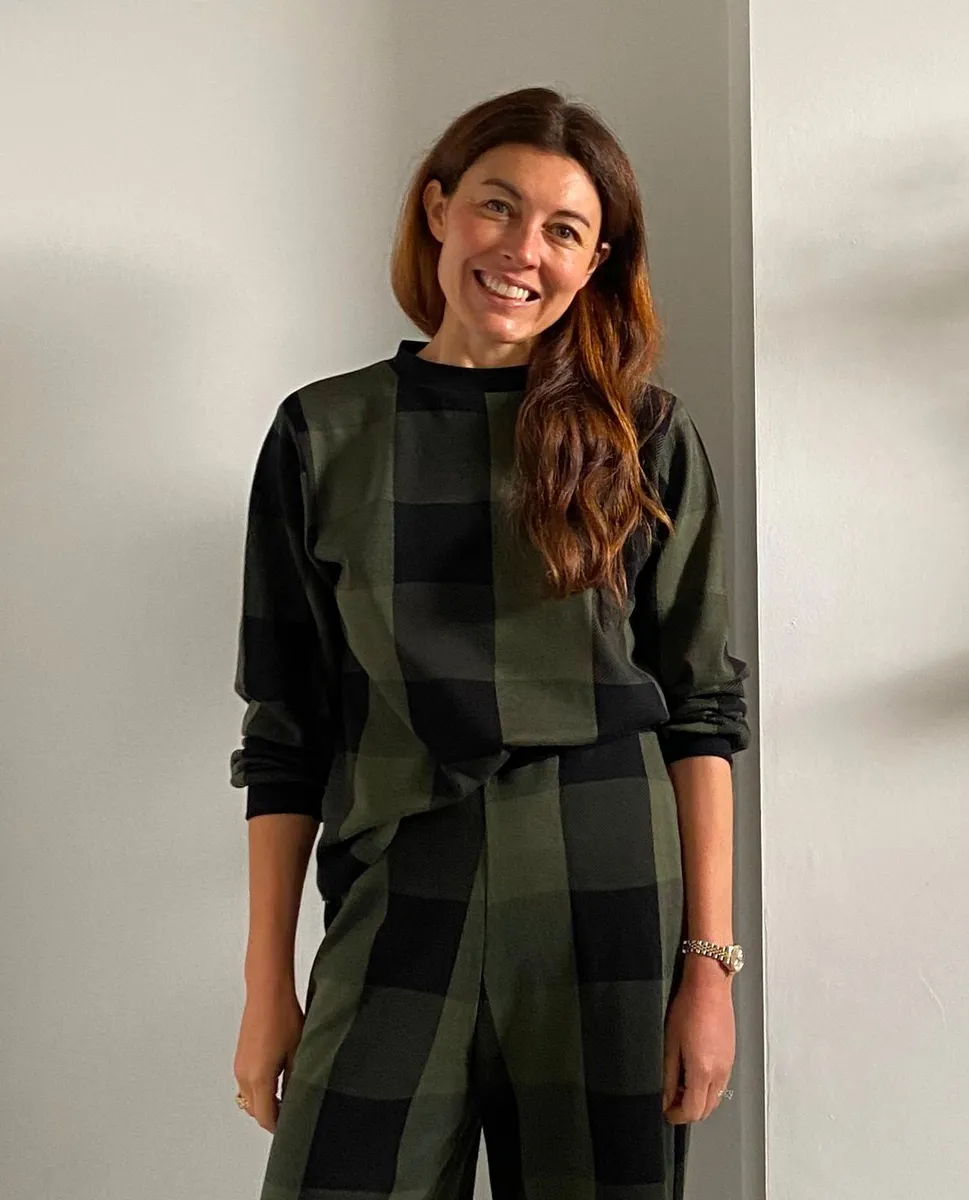 Sierra-Cay Knitted Check Top in Rosin Green and Black Check 2