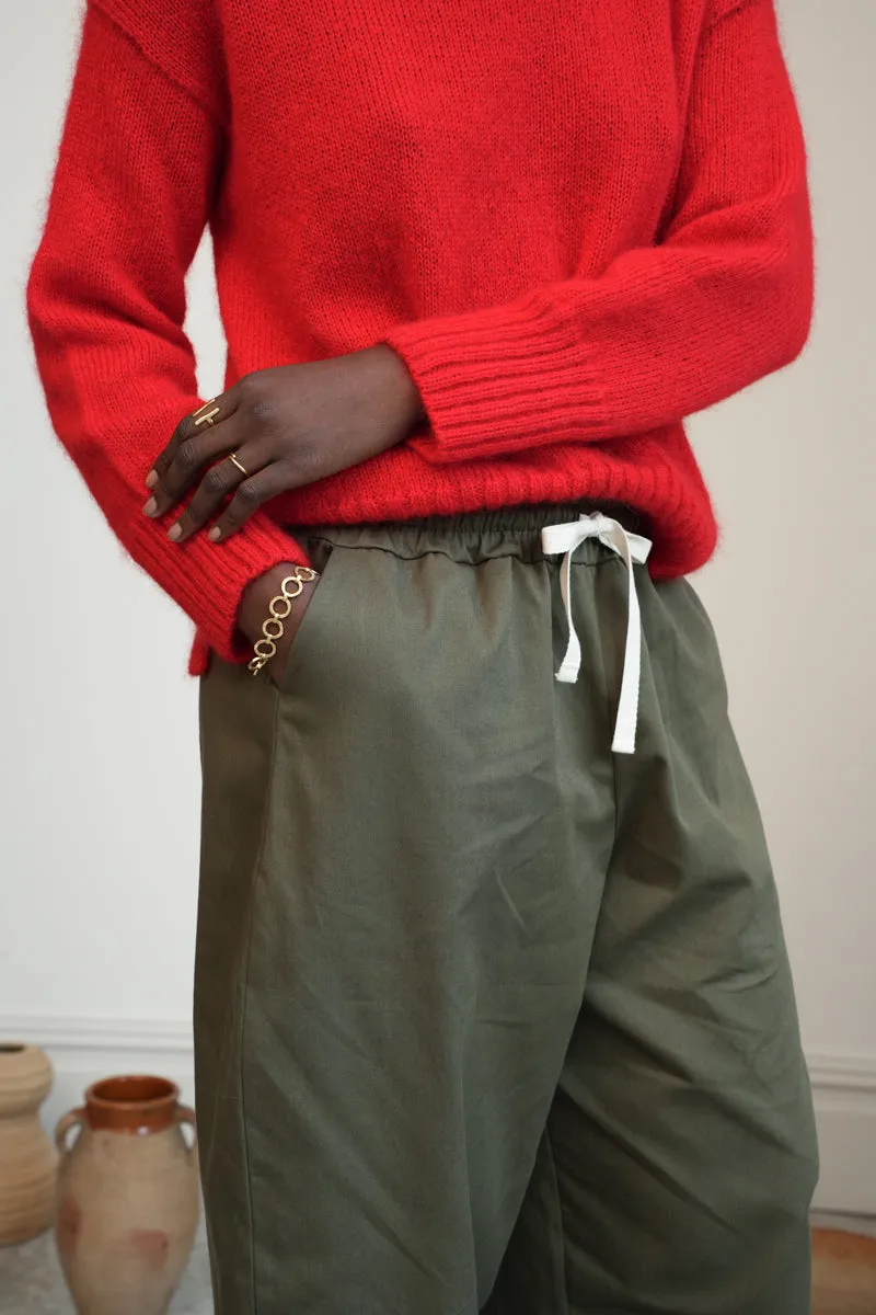 Sofia-Jane Organic Cotton Twill Trousers in Olive 5
