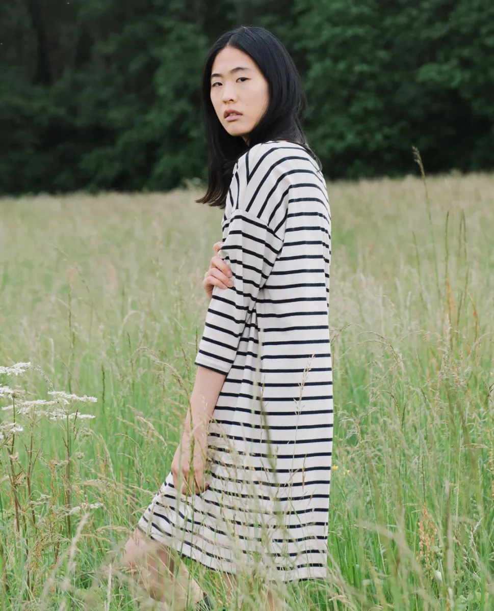 Sophie-Sue Organic Cotton Dress In Bone Marl & Black 3