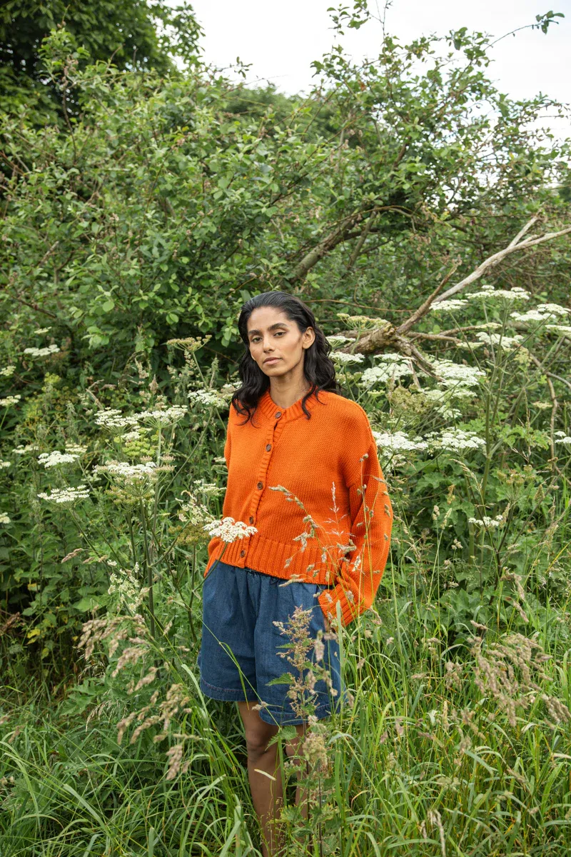 Sugi Organic Cotton Cardigan in Brick 2