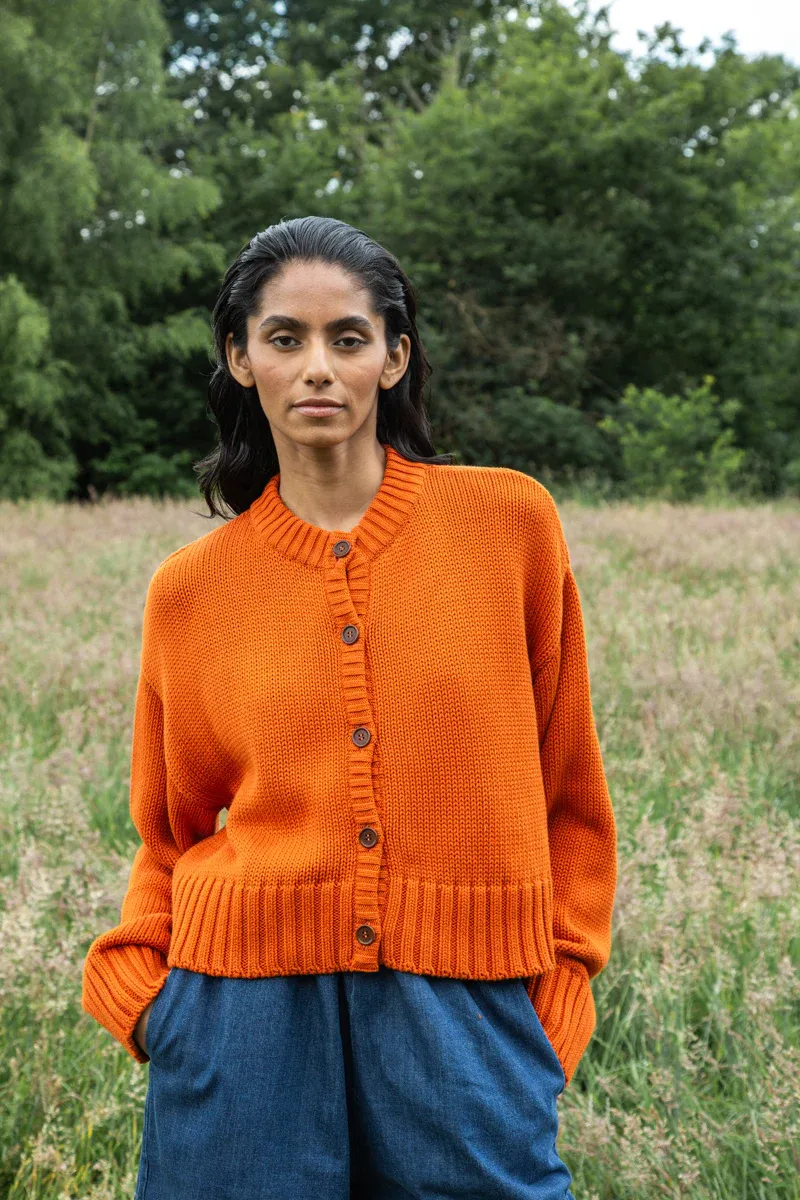 Sugi Organic Cotton Cardigan in Brick 4