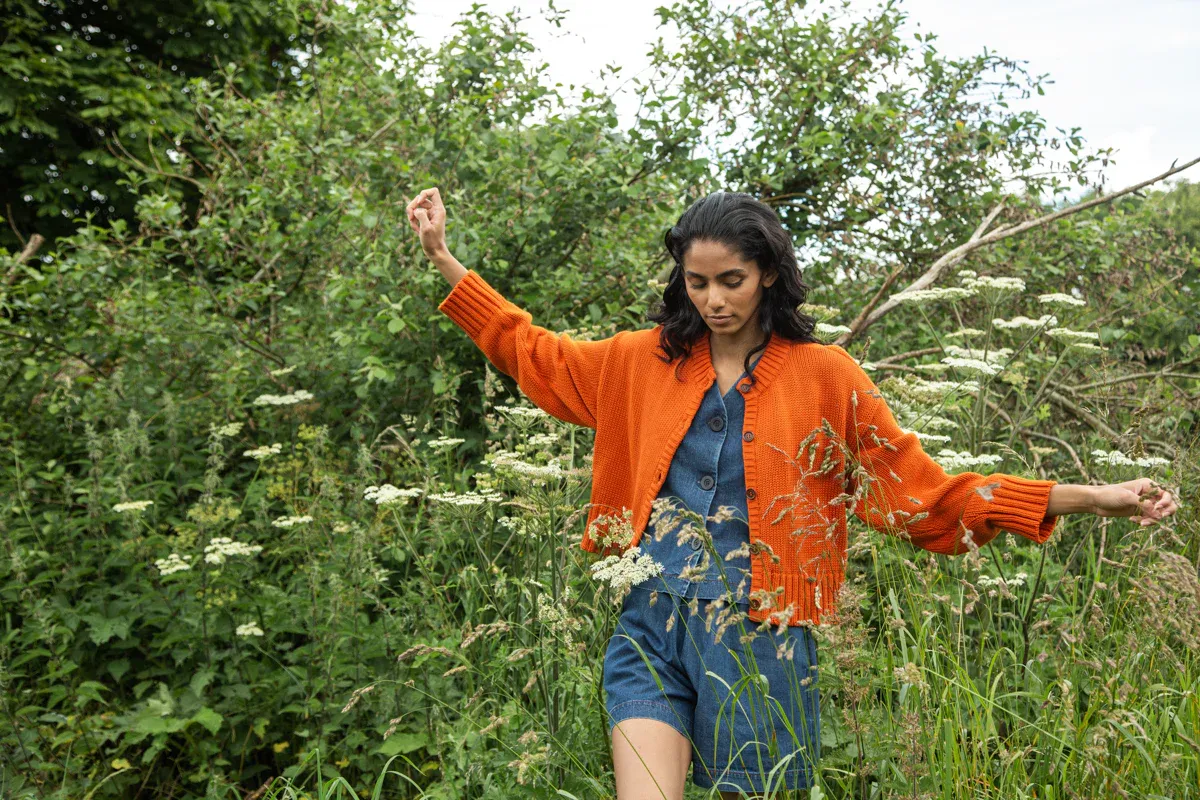 Sugi Organic Cotton Cardigan in Brick 5