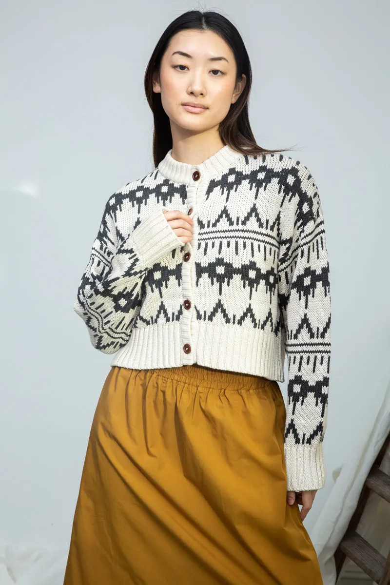 Sugi-Sue Organic Cotton Knitted Cardigan in Ecru Marl 2