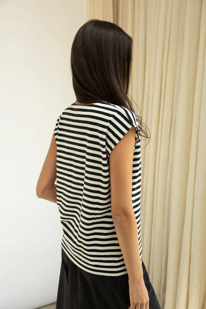 Tamsin-Sue Organic Cotton Jersey Stripe Top in Black & White Stripe 6