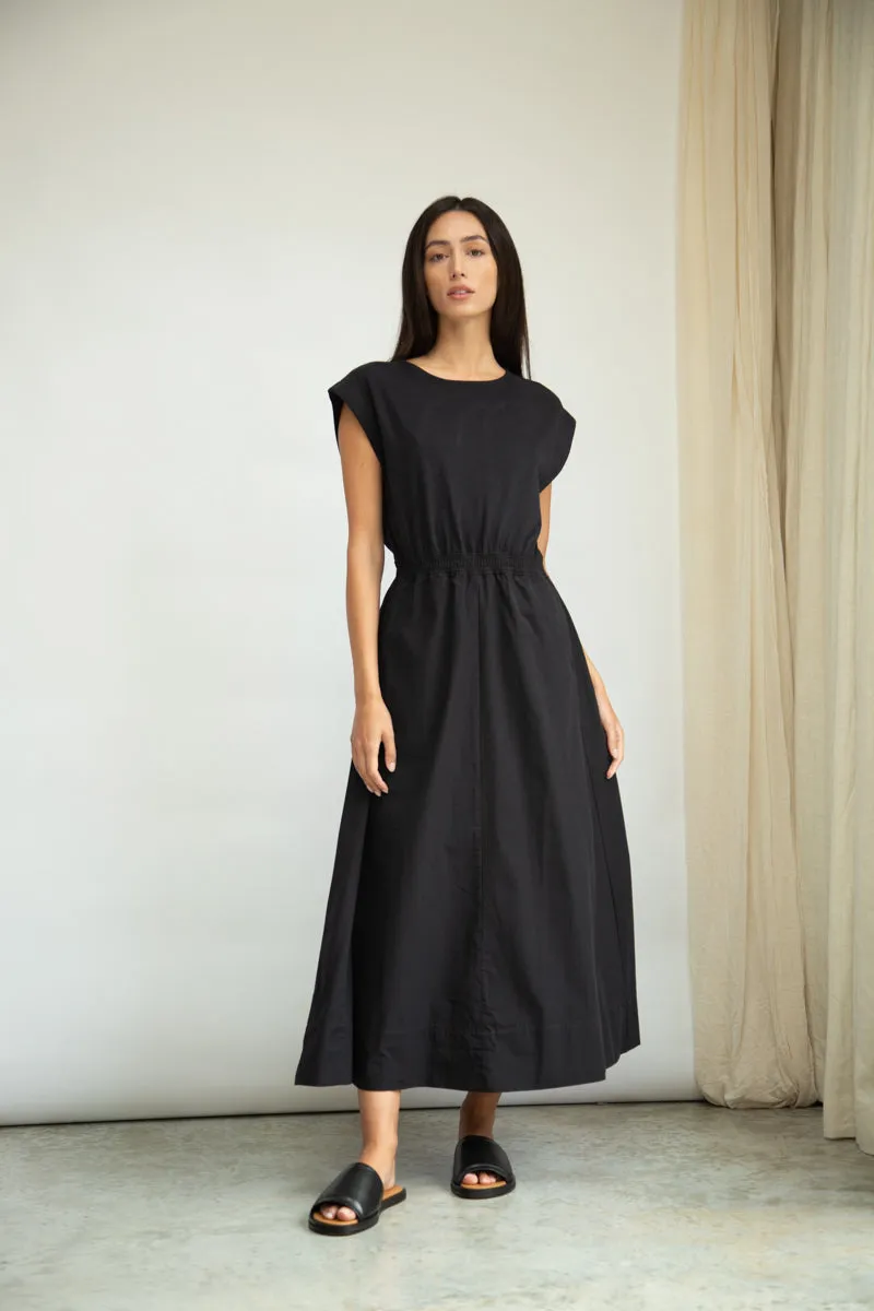 Tanya Organic Cotton Jersey and Poplin Dress in Black 2