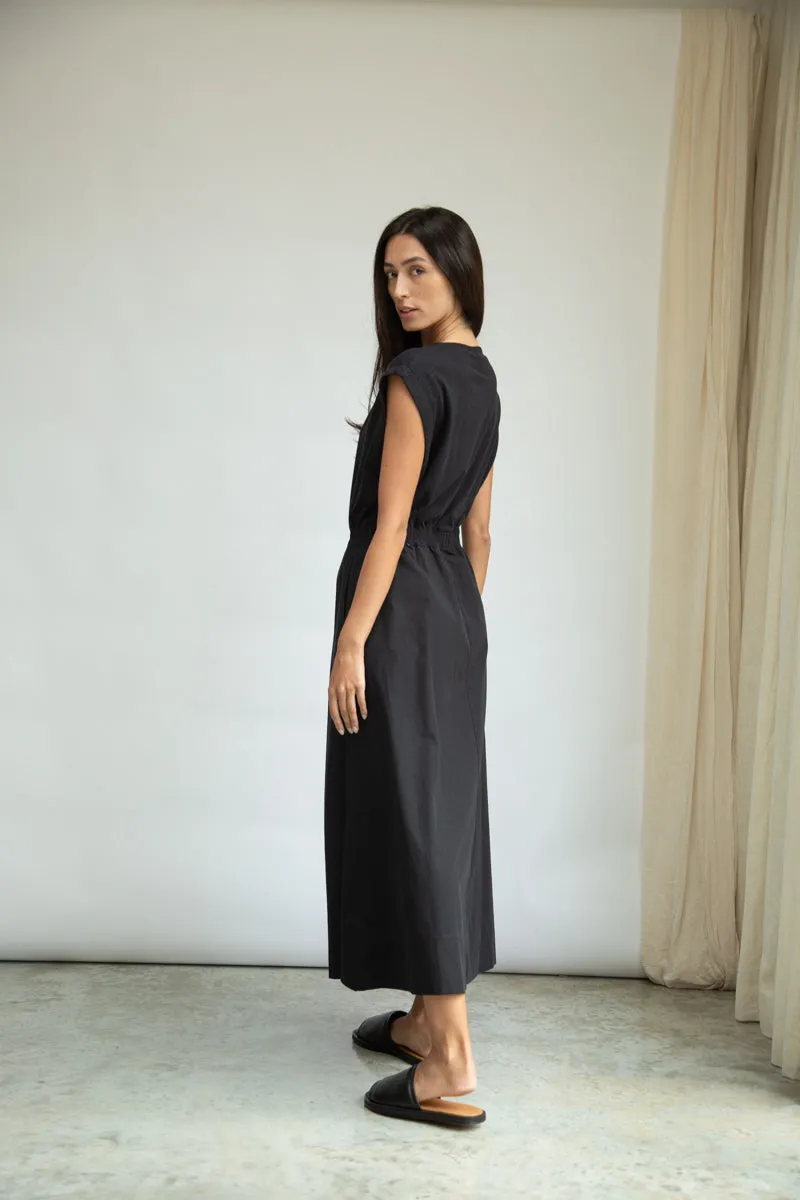 Tanya Organic Cotton Jersey and Poplin Dress in Black 4