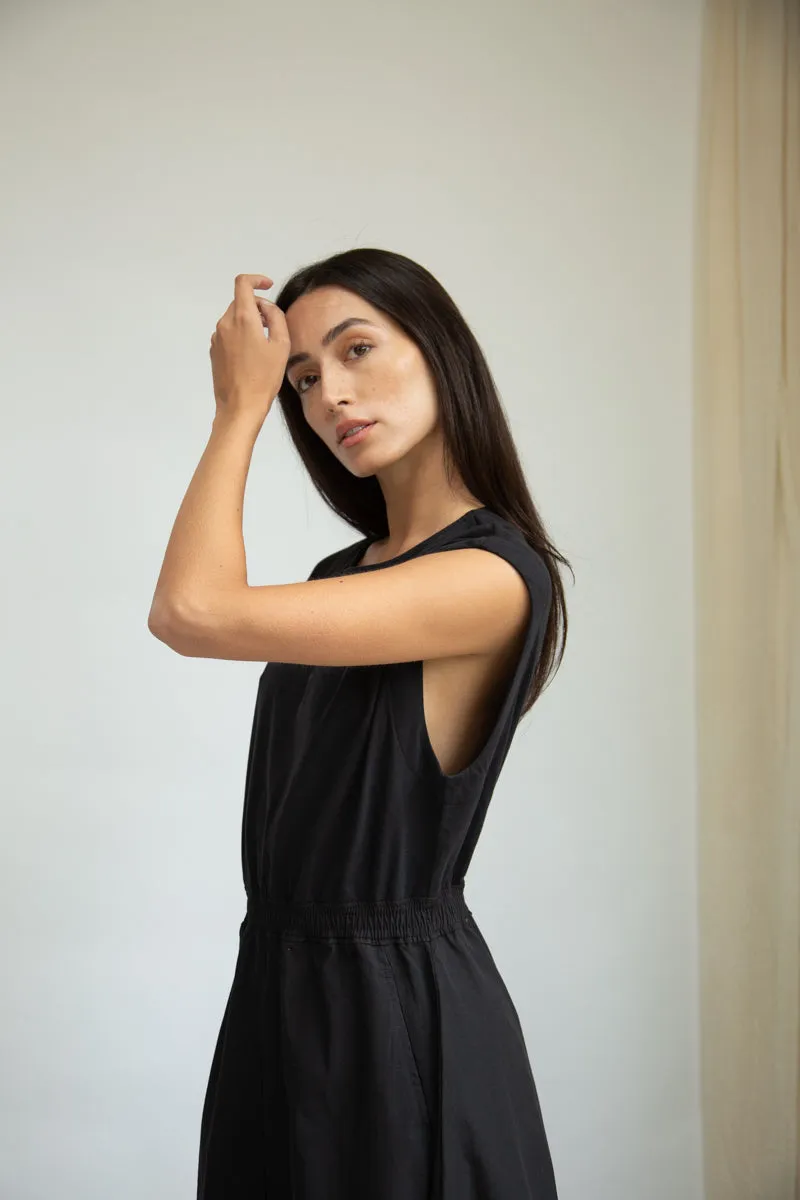 Tanya Organic Cotton Jersey and Poplin Dress in Black 5