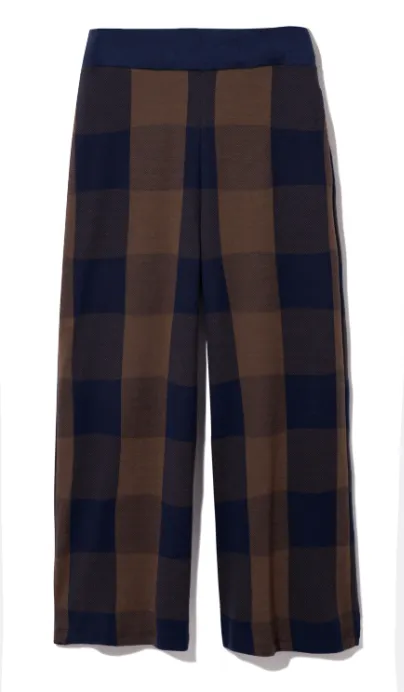 Thorne-Cay Organic Cotton Knitted Check Trouser in Walnut and Night Sky Check 5