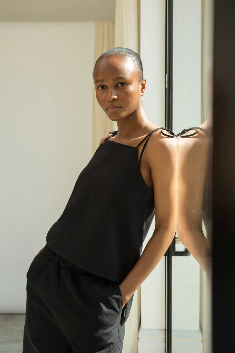 Toni-May Cotton Linen Vest in Black 2