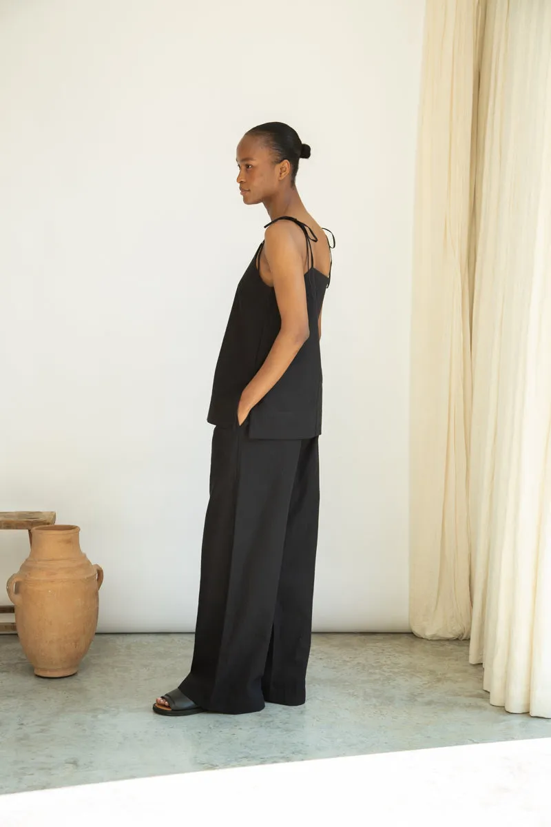 Toni-May Cotton Linen Vest in Black 3