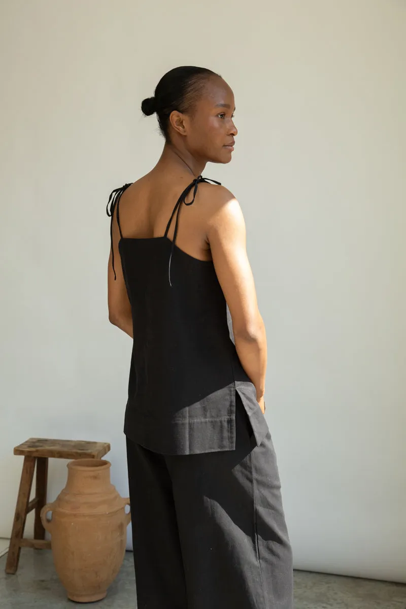 Toni-May Cotton Linen Vest in Black 4